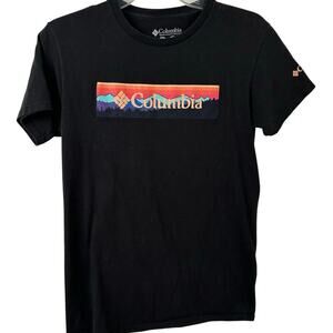 Columbia Men Logo Graphic Cotton Short Sleeve T-shirt Black Casual Size Small